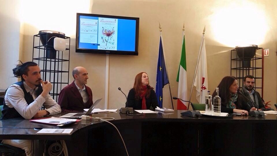 Conferenza stampa a Palazzo Vecchio - 20.03.2015 - da sinistra a destra: Tommaso Negri - AltroCirco, Daniele Giangreco - AltroCirco, Karine Lavoie - Cirque du Soleil, Cristina Giachi - Vice Sindaco Firenze, Marco Benini - Fondazione Paoletti